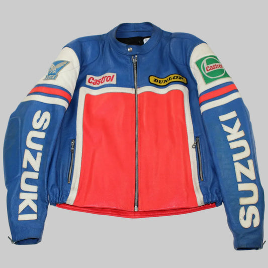 Veste en cuir moto vintage Suzuki GSX-R